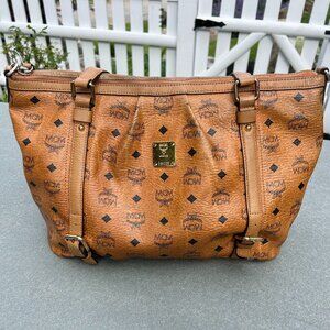 MCM Visetos Coated Canvas Leather Essentials Shopper Tote Bag